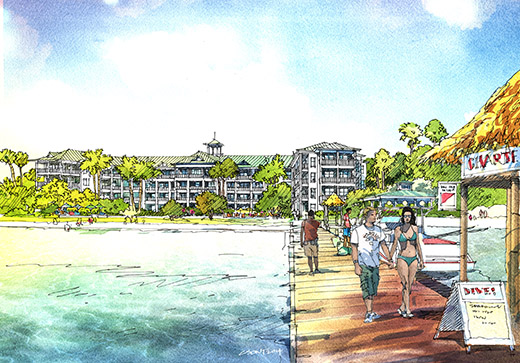 Architect’s rendering of Grand Baymen Oceanside, as seen from the existing pier