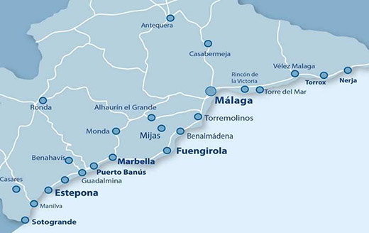 Costa del Sol hosts 70 golf courses between Málaga and Sotogrande Map courtesy of CostaNatura.com.