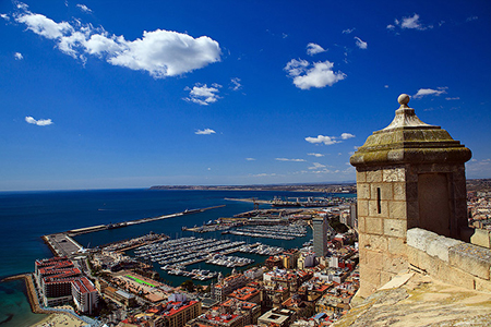 The downtown and harbor of Alicante from Santa Barbara Castle