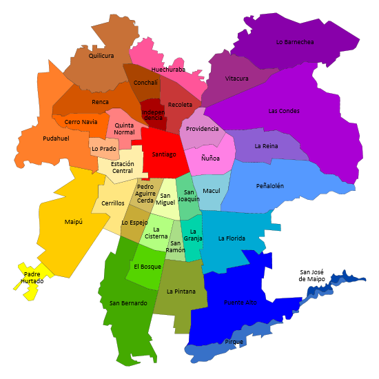 Santiago is divided into 37 sectors called comunas