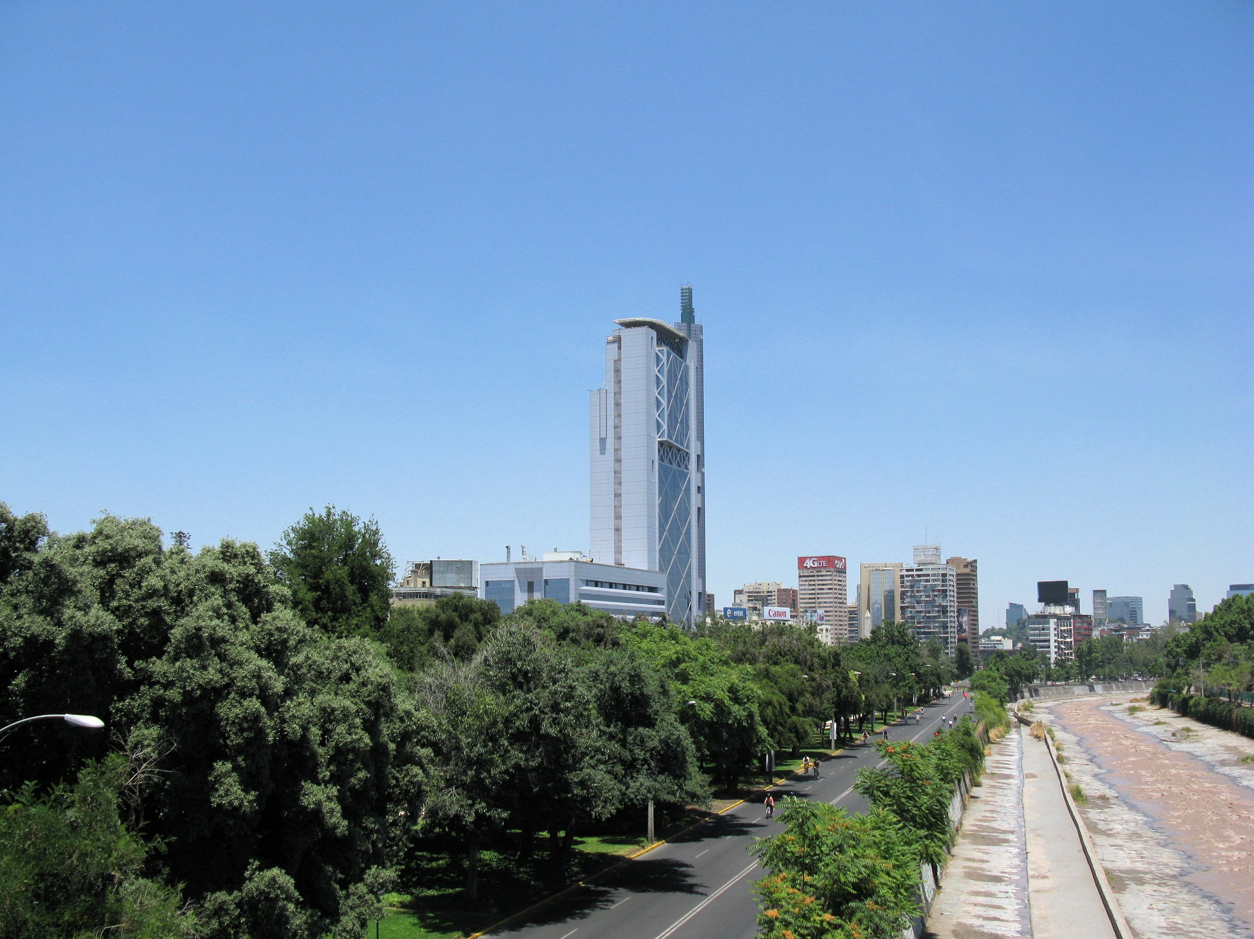  Looking west, Providencia's trees provide a lush foreground for Santiago's Torre Telefonica and its downtown