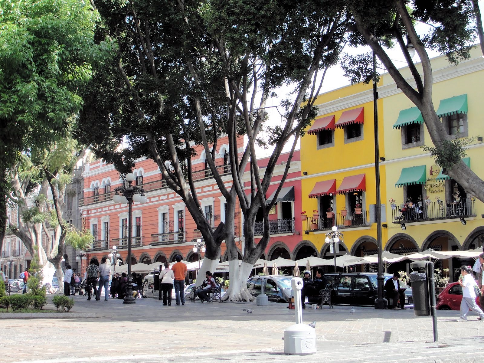 Puebla's large zócalo is lined with sidewalk cafés