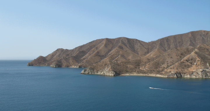 The bay at Santa Marta's Taganga attracts divers, swimmers, and beachgoers