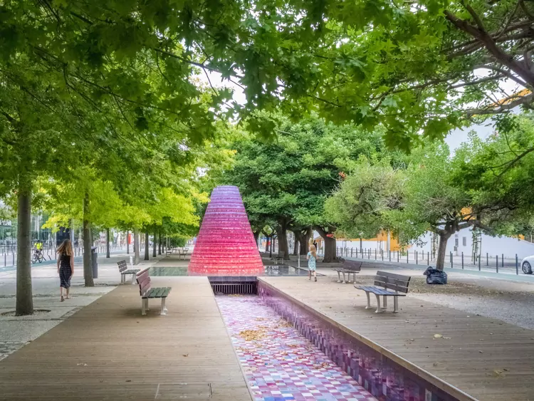 Nations Park with Volcano Fountain in Lisbon, Portugal