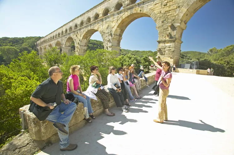 Tourists at the Pont du Gard, Nimes, France