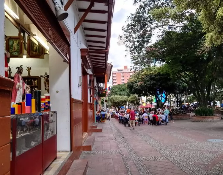 Typical colonial architecture of Sabaneta main park in Colombia