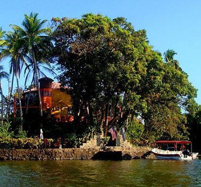 Colorful two story hose on an island in Las Isletas, Nicaragua