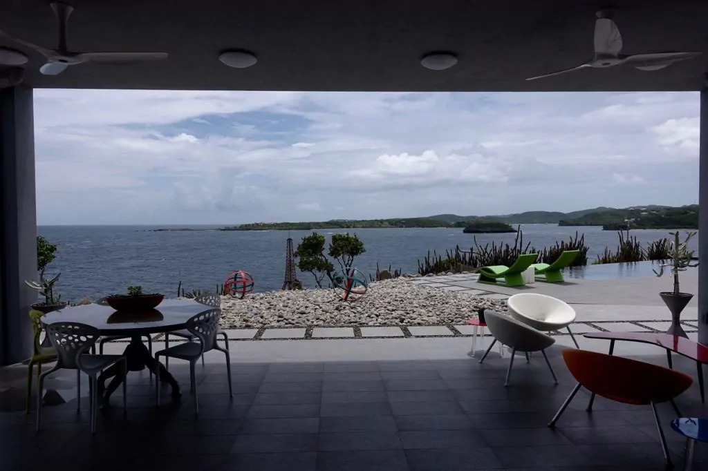 View over swimming pool to grenada bay