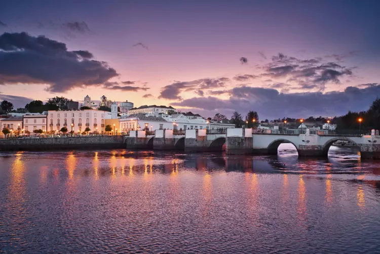 Tavira town in Portugal at the sunset time