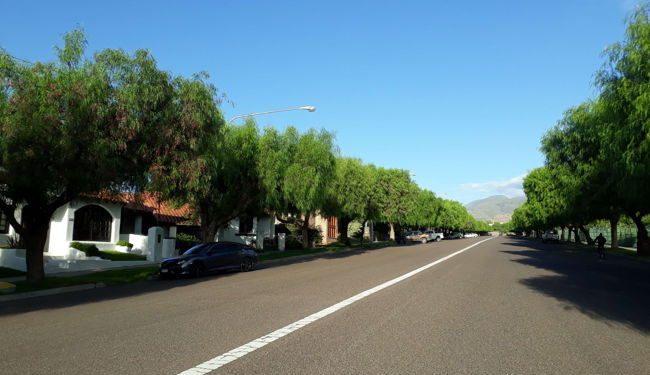 A wide and quiet street in Delvian, Argentina