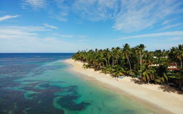 View of a quiet beach in Las Terrenas taken from the air