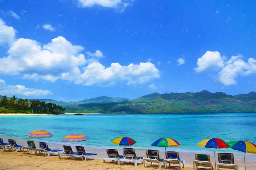 Umbrellas on the beach in Las Terrenas, Dominican Republic