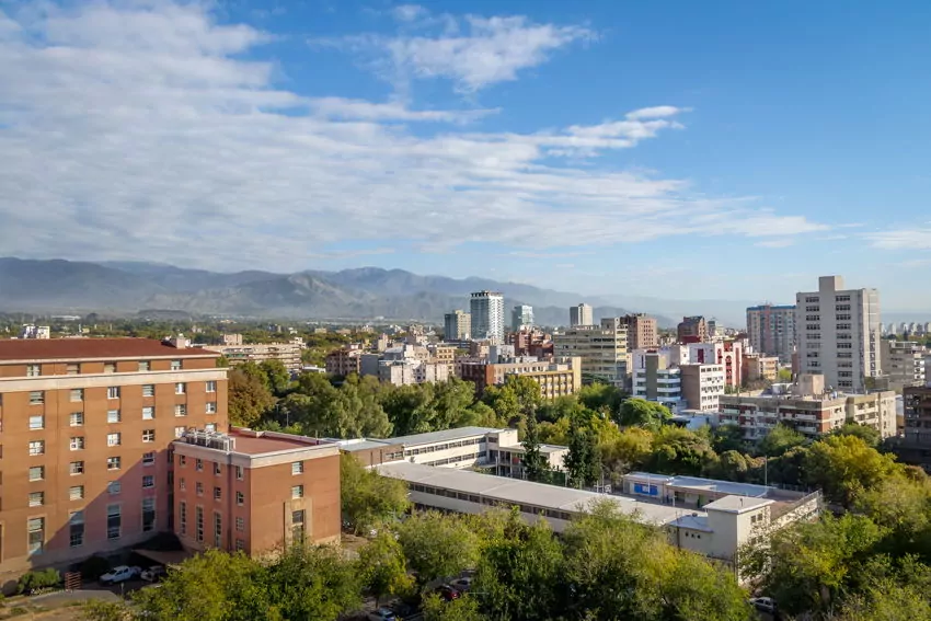 View across the city of Mendoza, Argentina. Mountains in the background.