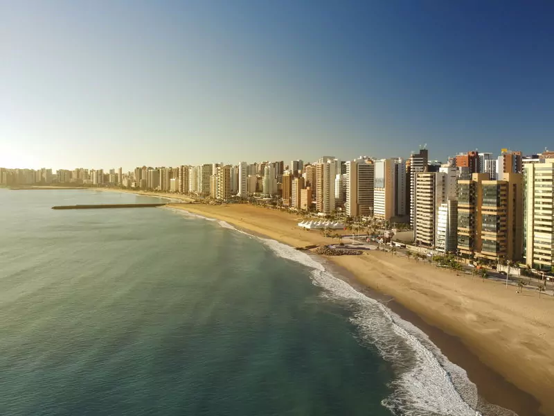 Aerial view of Fortaleza beach front and city