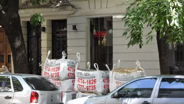 Construction materials outside a house in Palermo, Argentina