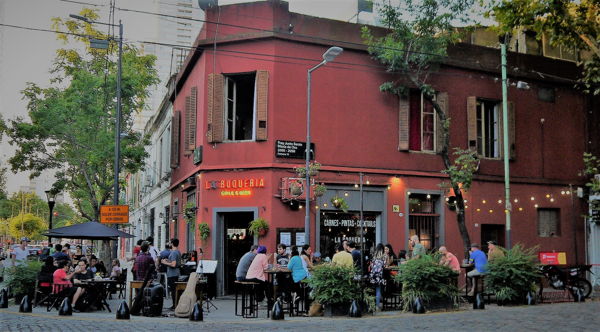 Drinkers outside a pub in Palermo, Argentina