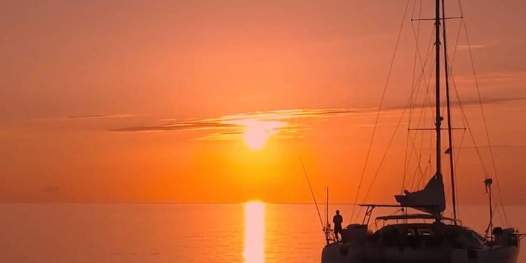 Boat at sunset in the Caribbean