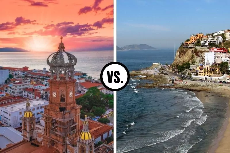 Puerto Vallarta to the left and Mazatlan to the right