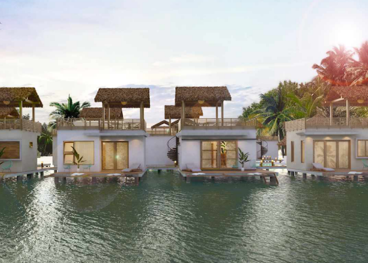 Front view of bungalows on water