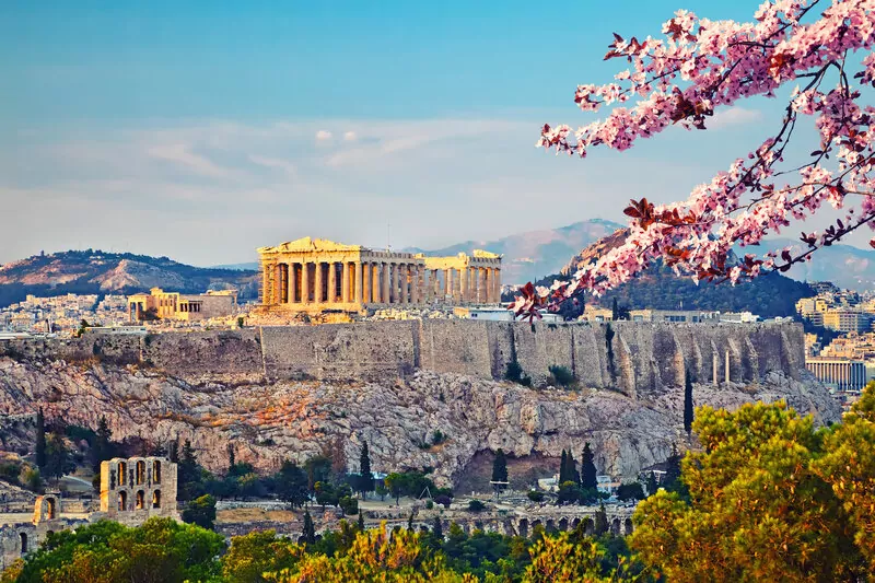 View on Acropolis at sunset, Athens, Greece