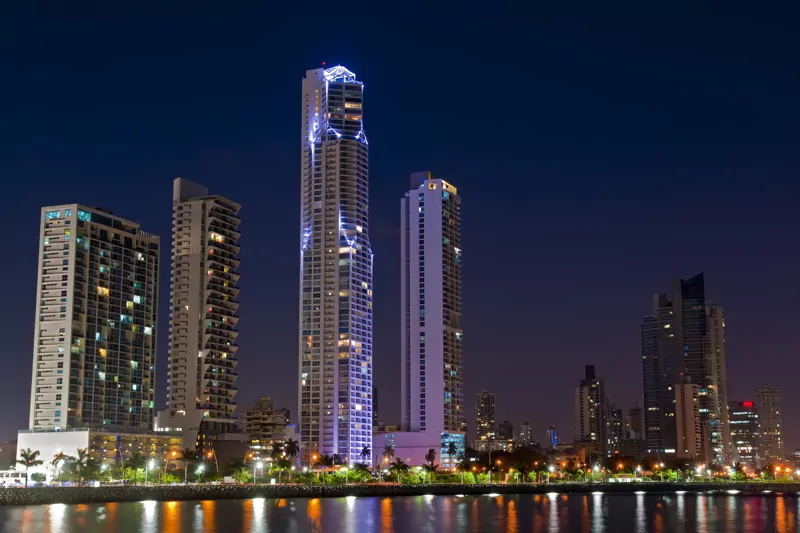 Skyline of Panama City, Panama at night.