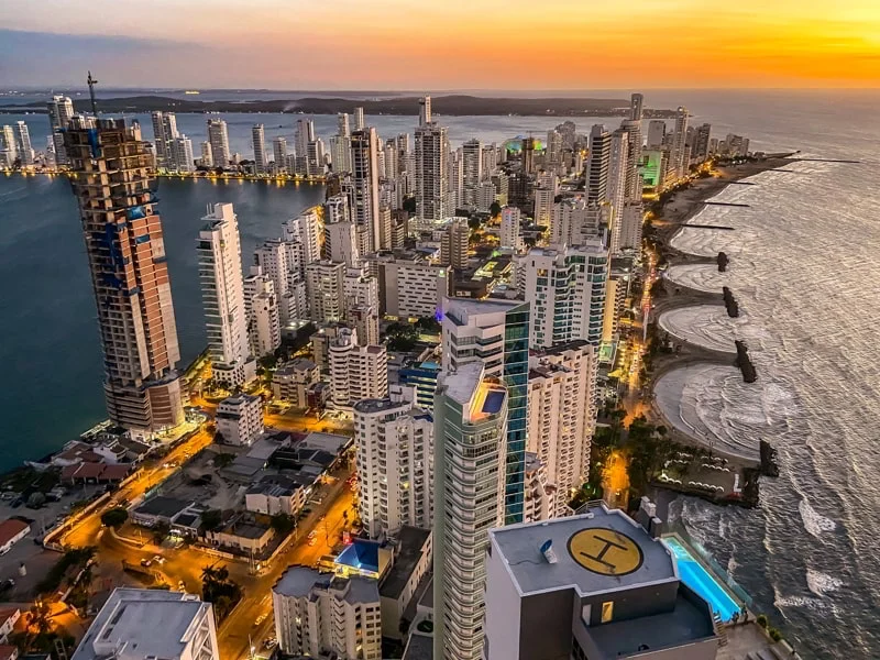 Skyline of Bocagrande district in Cartagena Colombia.