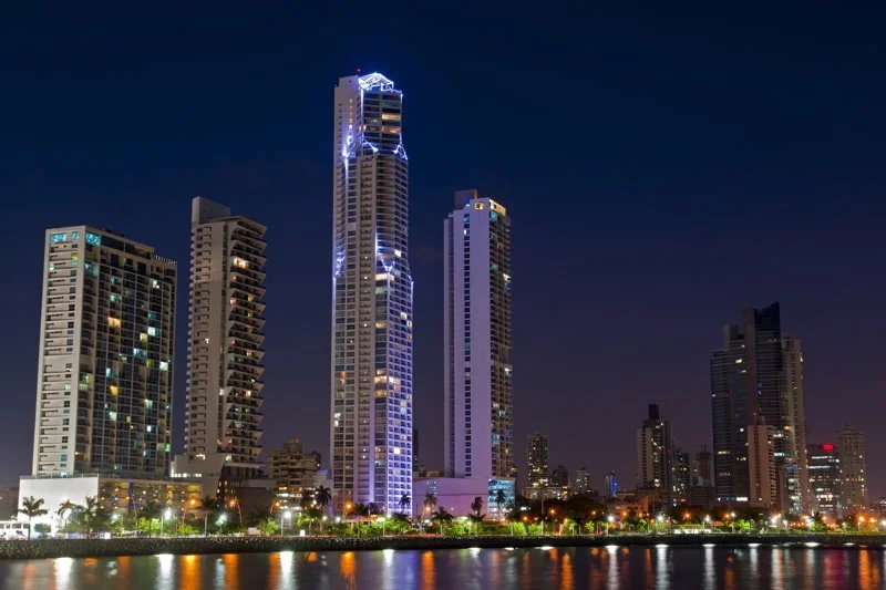 Skyline of Panama City, Panama at night.