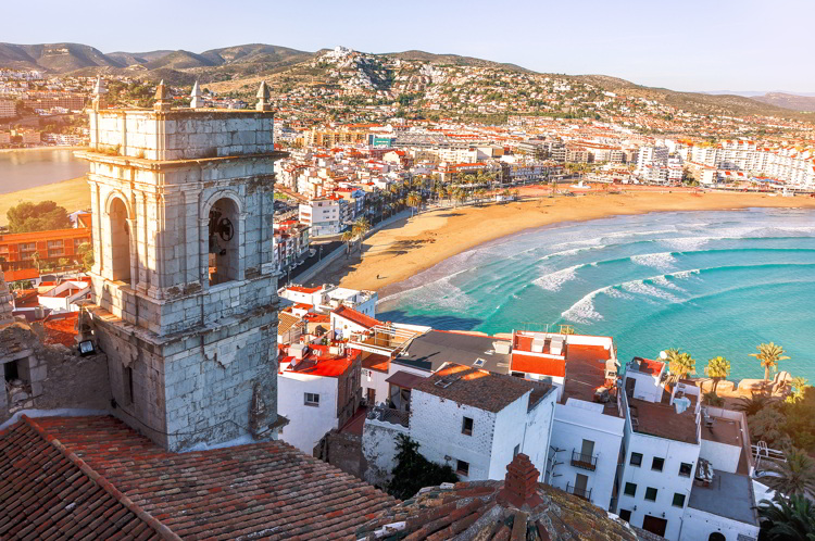 View of the sea from a height of Pope Luna's Castle in Valencia, Spain