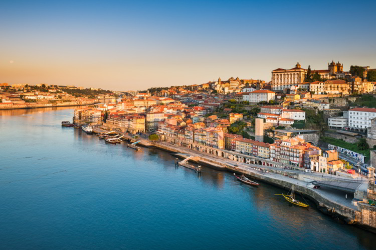 Skyline of Porto, Portugal at sunrise