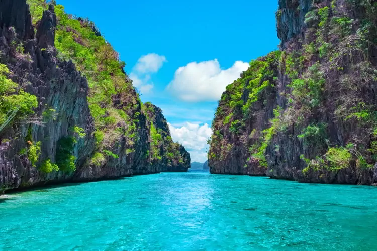 Scenic landscape with sea bay and mountain islands, El Nido, Palawan, Philippines