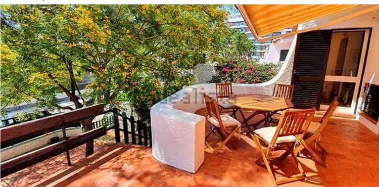 A terrace of a semi-detached house in the beach of Monte Gordo, in the Algarve, Portugal