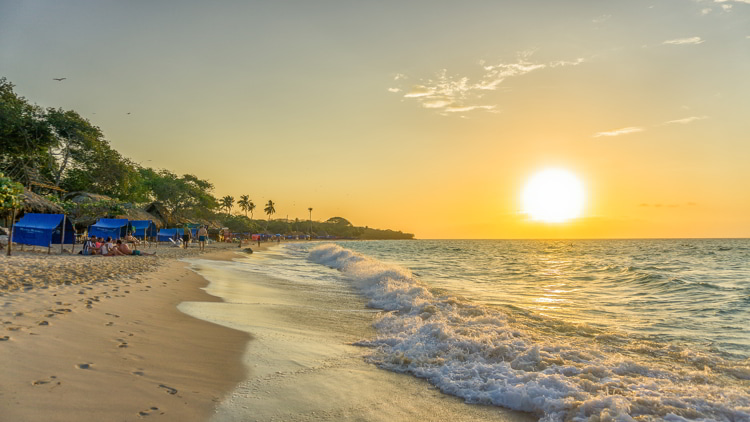 Beach at sunset in Baru island in Cartagena, Colombia