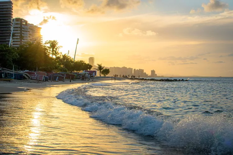 Beautiful beach in Fortaleza, Brazil during sunrise