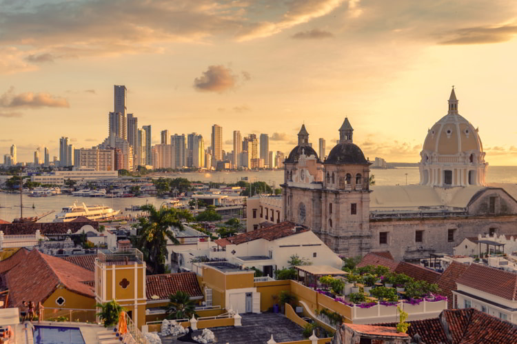 Cartagena, Colombia skyline at sunset