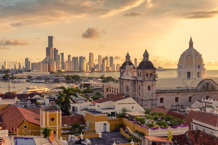 Cartagena, Colombia skyline at sunset