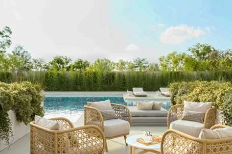 a render of a project pool area in comporta, Hamptons of Europe