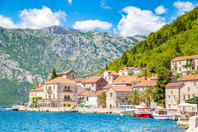 Historic town of Perast at Bay of Kotor in summer, Montenegro