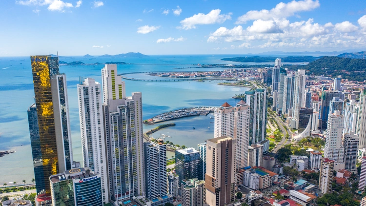 Aerial view of Avenida Balboa, Panama City, Panama