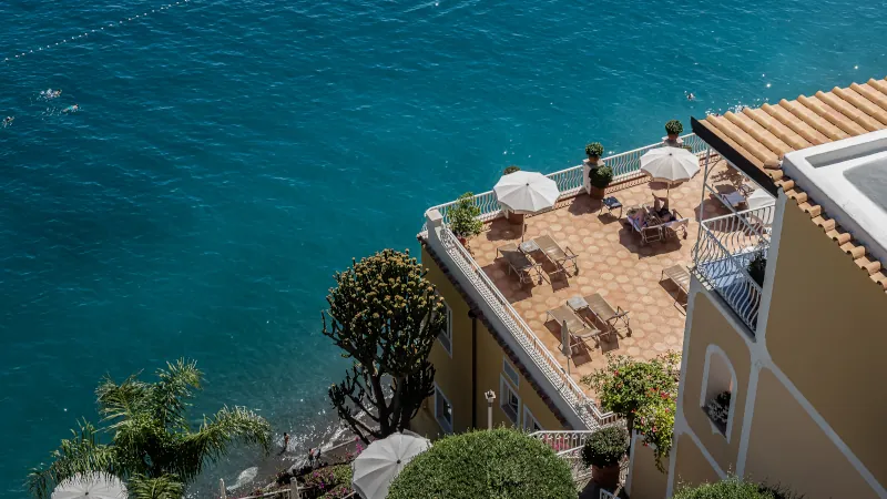 Amazing view of the Tyrrhenian Sea from the balcony of a villa in Positano, Italy. Exciting luxury vacation