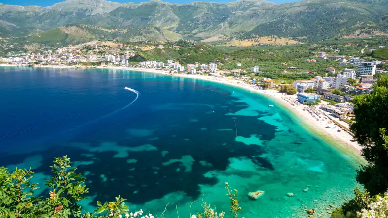 beautiful view on Himare on albanian riviera, Albania