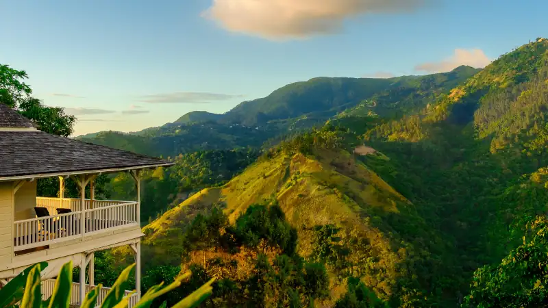House in the Blue Mountains at sunset, Jamaica