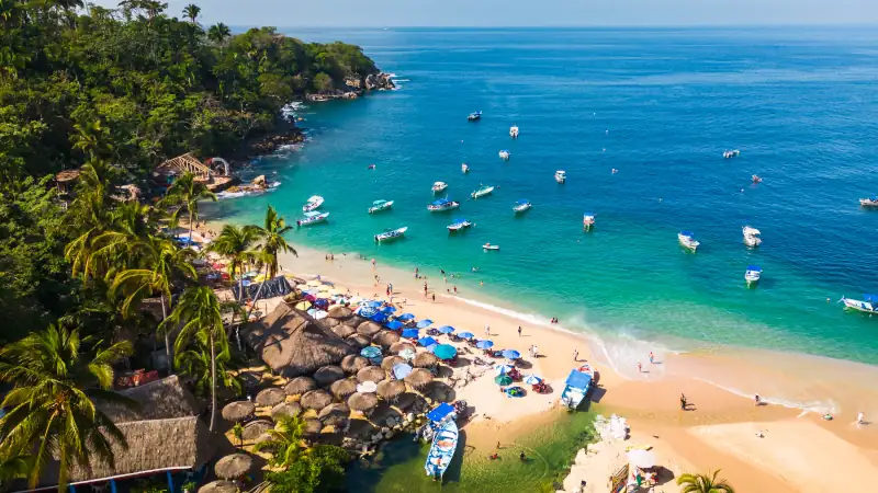 Mismaloya Beach resort town near Puerto vallarta aerial of riviera Nayarit Mexican tourism