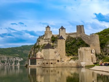 Restored medieval Golubac castle in Djerdap gorge in Serbia