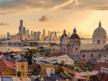 Cartagena, Colombia skyline at sunset
